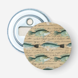 Vintage Fish Art Handwriting Text Cream Colour Fis Bottle Opener