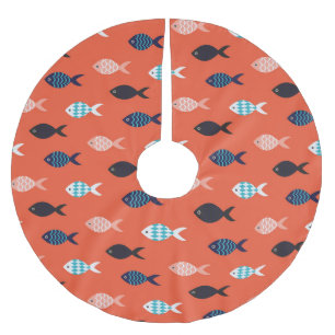 Vintage fish, coral red pattern. brushed polyester tree skirt