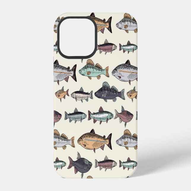 Vintage fish drawings, seamless pattern. iPhone case (Back)