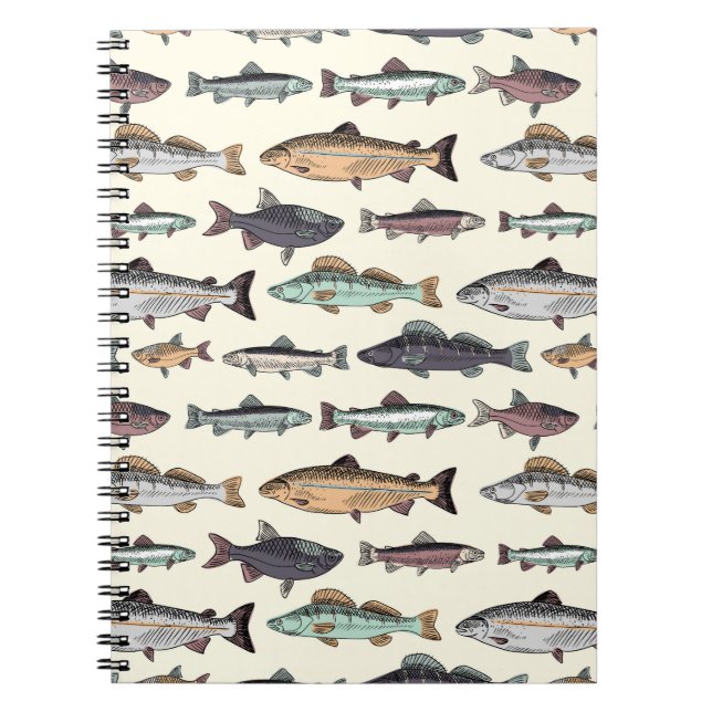Vintage fish drawings, seamless pattern. notebook (Front)