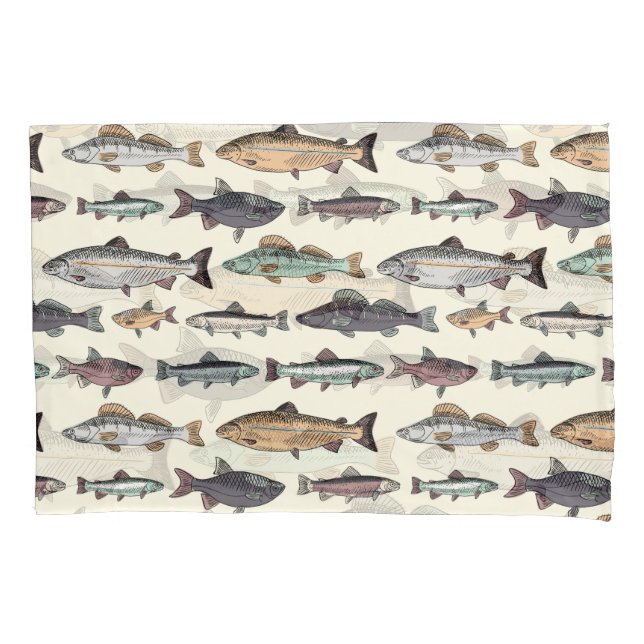 Vintage fish drawings, seamless pattern. pillowcase (Front)