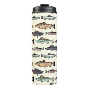 Vintage fish drawings, seamless pattern. thermal tumbler