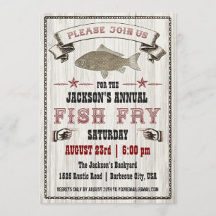 Vintage Fish Fry on Wood Invitation