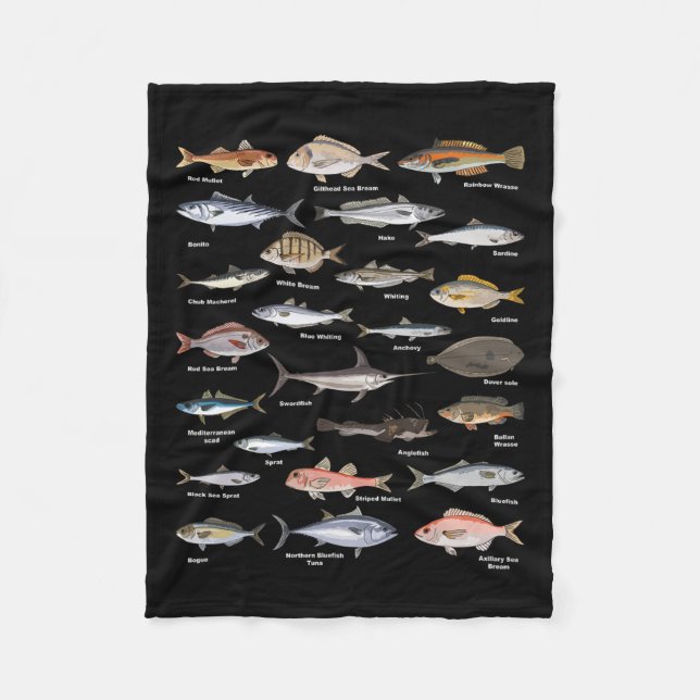 Vintage Fish Identification Chart Fishing  Fleece Blanket (Front)