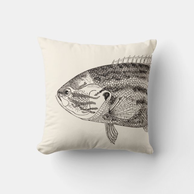 Vintage Fish Illustration Head and Tail Cushion (Front)