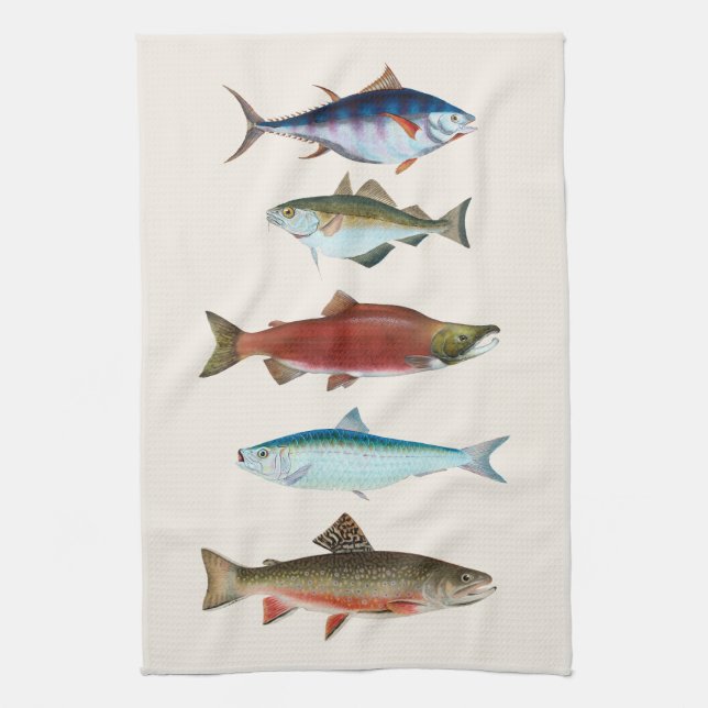 Vintage Fish Illustrations Tea Towel (Vertical)