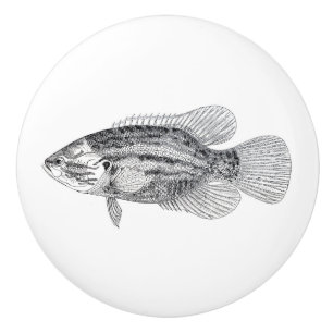 Vintage fish in black and white ceramic knob