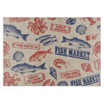 Vintage Fish Market Seafood Glass Cutting Board