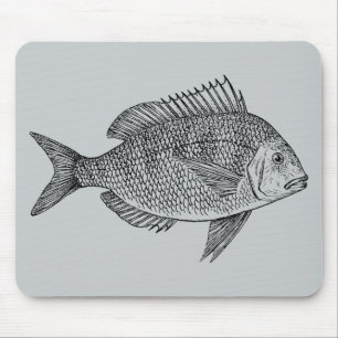 Vintage fish nautical marine art illustration mouse pad