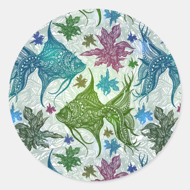 Vintage Fish Pattern Classic Round Sticker (Front)