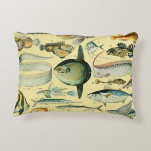 Vintage Fish Scientific Fishing Art Decorative Cushion