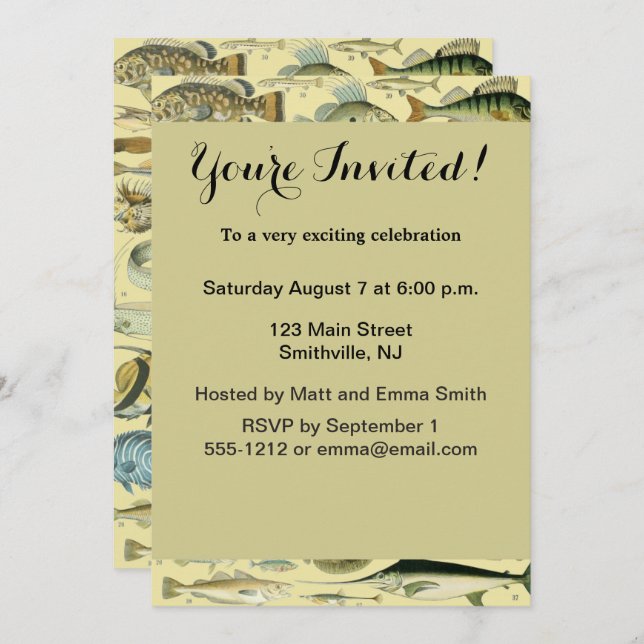 Vintage Fish Scientific Fishing Art Invitation (Front/Back)