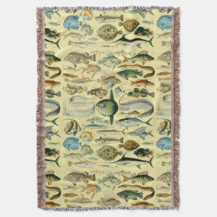 Vintage Fish Scientific Fishing Art Throw Blanket