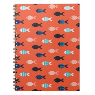 vintage fish seamless pattern. Shoal of fish in ro Notebook