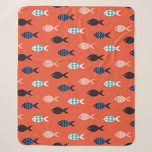 vintage fish seamless pattern. Shoal of fish in ro Sherpa Blanket