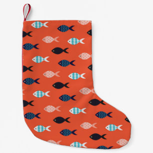 vintage fish seamless pattern. Shoal of fish in ro Small Christmas Stocking