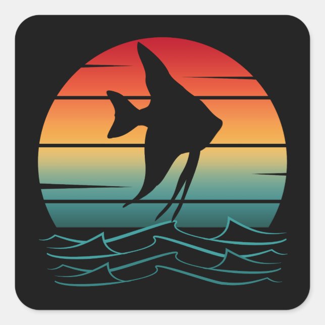 Vintage Fish Sunset Fishing Square Sticker (Front)
