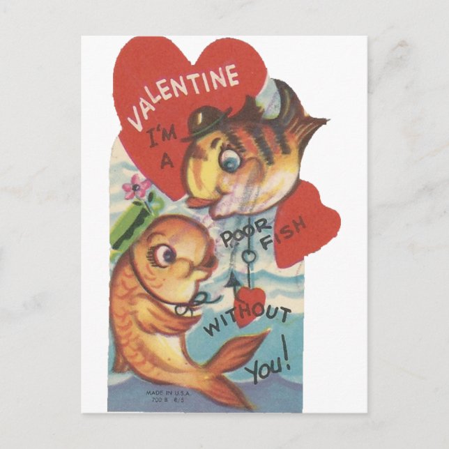 Vintage Fish Valentine Holiday Postcard (Front)