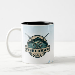 Vintage Fisherman Club Retro Mountain Graphic  Two-Tone Coffee Mug