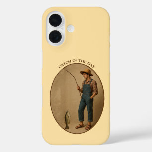 Vintage Fisherman with a Branch Pole and Fish URM iPhone 16 Case