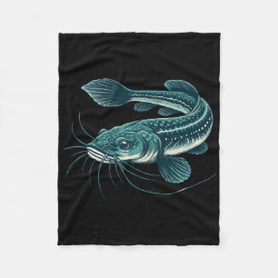 Vintage Fishing Artwork Walking Catfish Fleece Blanket