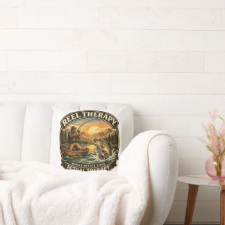 Vintage Fishing Badge Design Cushion