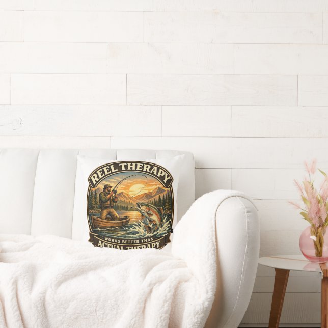 Vintage Fishing Badge Design Cushion (Couch)