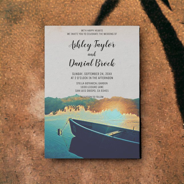 Vintage fishing boat beach destination wedding invitation (Creator Uploaded)