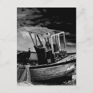 Vintage fishing boat. postcard