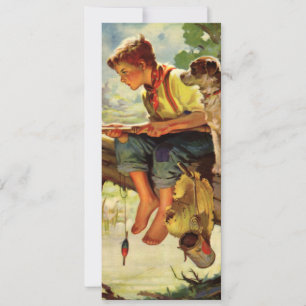 Vintage Fishing, Boy with His Puppy and Worms