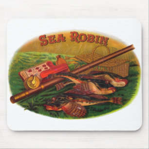 Vintage Fishing Gear Cigar Label Art, Sea Robin Mouse Pad