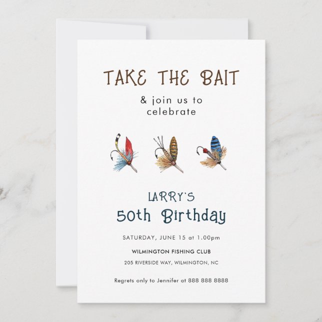 Vintage Fishing Hooks Birthday Party Invitation (Front)