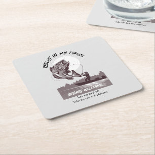 Vintage Fishing Lake Fisherman 50th Birthday Square Paper Coaster