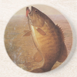 Vintage Fishing, Leaping Smallmouth Bass on Line Coaster