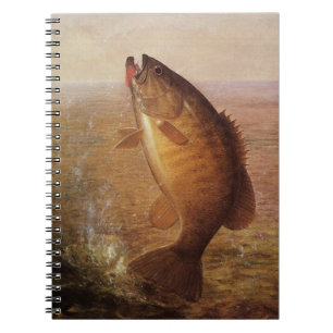 Vintage Fishing, Leaping Smallmouth Bass on Line Notebook