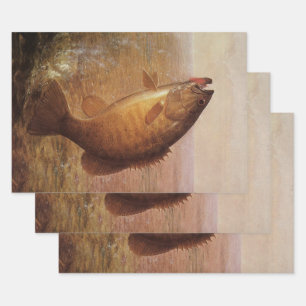 Vintage Fishing, Leaping Smallmouth Bass on Line Wrapping Paper Sheet