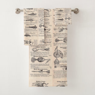 Vintage Fishing Lures: Antique 1900s Fisherman Bath Towel Set