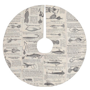 Vintage Fishing Lures: Antique 1900s Fisherman Brushed Polyester Tree Skirt