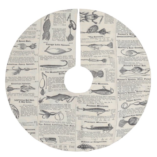 Vintage Fishing Lures: Antique 1900s Fisherman Brushed Polyester Tree Skirt (Front)