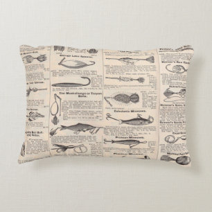 Vintage Fishing Lures: Antique 1900s Fisherman Decorative Cushion