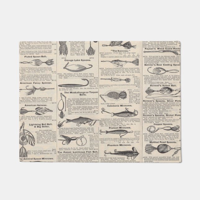 Vintage Fishing Lures: Antique 1900s Fisherman Doormat (Front)
