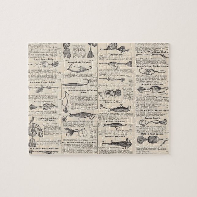 Vintage Fishing Lures: Antique 1900s Fisherman Jigsaw Puzzle (Horizontal)