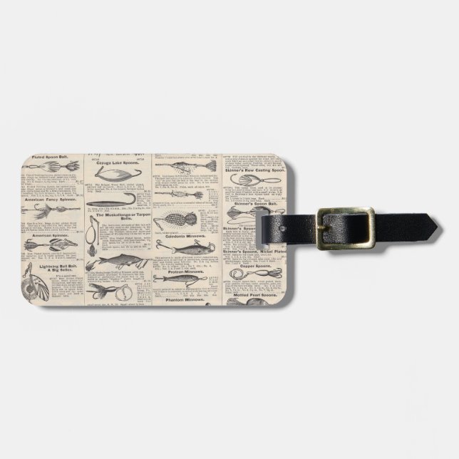 Vintage Fishing Lures: Antique 1900s Fisherman Luggage Tag (Front Horizontal)