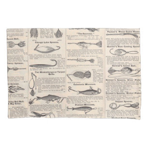 Vintage Fishing Lures: Antique 1900s Fisherman Pillowcase