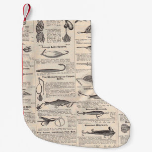 Vintage Fishing Lures: Antique 1900s Fisherman Small Christmas Stocking