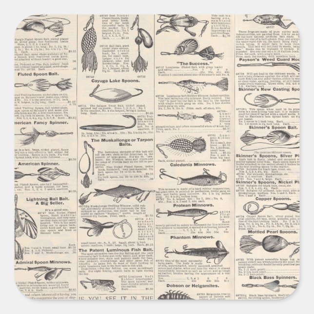 Vintage Fishing Lures: Antique 1900s Fisherman Square Sticker (Front)