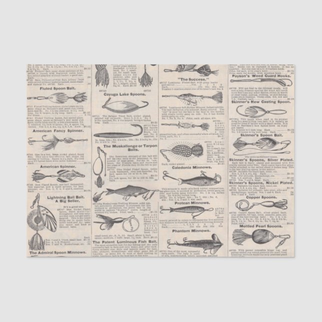 Vintage Fishing Lures: Antique 1900s Fisherman Tissue Paper (Front)