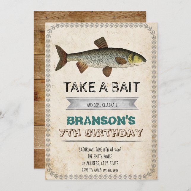 Vintage fishing party invitation (Front/Back)
