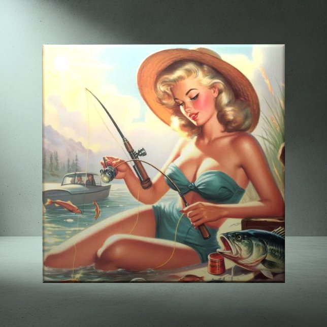 Vintage Fishing Pin Up Ceramic Tile (Creator Uploaded)