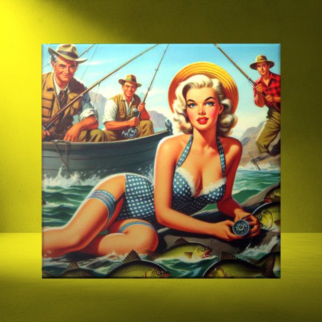 Vintage Fishing Pin Up Ceramic Tile (Creator Uploaded)